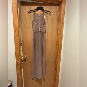 Tan color Prom dress with a sparkle top